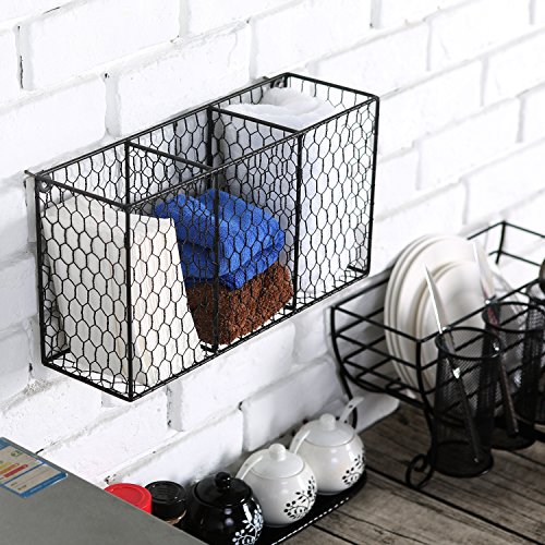 3 Compartment Rustic Chicken Wire Kitchen Utensil Holder Basket, Pantry