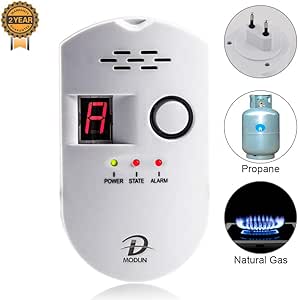 Detector de Gas, LPG/Gas Natural/Detector de fugas de gas de carbón, Sensor Enchufable Monitor de gas con Alarma Sonora y Pantalla Digital LED, Alarma de gas combustible Metano Propano Butano Inicio: Amazon.es: