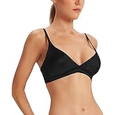 SilRiver Dames Zijde Satijn Draadloze Beha, Kanten Bralette met Verwijderbare Pads, Zomerbeha - T-shirts, zwart, M