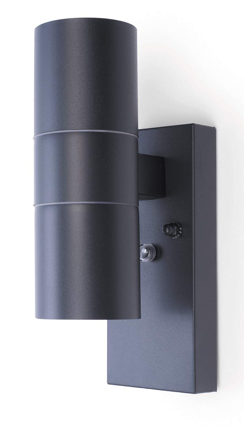 HiSPEC Coral LED Outdoor Up Down Wall Light with Photocell Sensor - Anthracite Grey | Dusk Till Dawn Sensor for Home, Driveway, Garden | Wall Security Light with IP44 Rating | GU10 Bulb Compatible