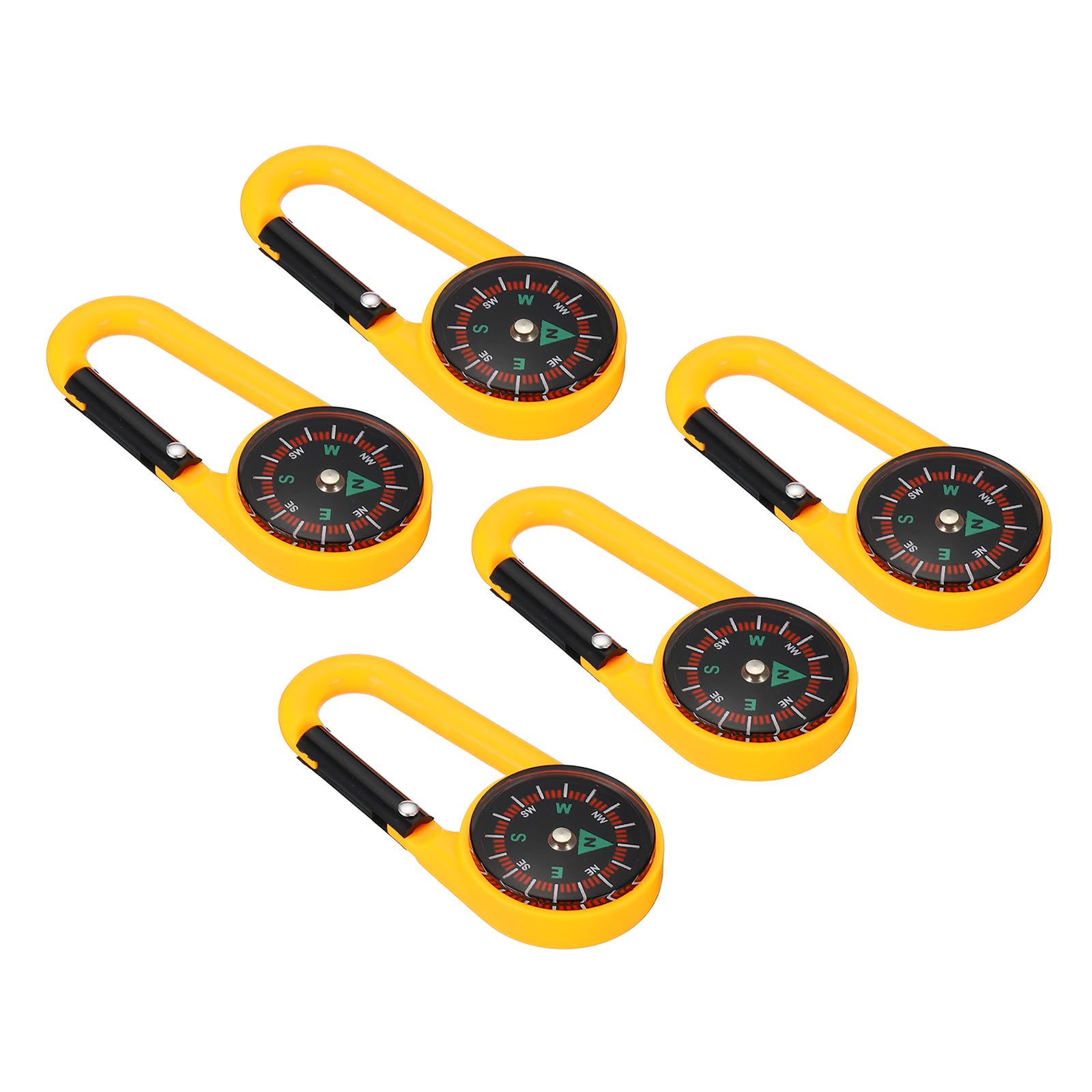 PATIKIL Compass, 5 Pcs Buckle Compass Keychain Waterproof Survival Pocket Compass for Hiking Outdoor Camping, Yellow