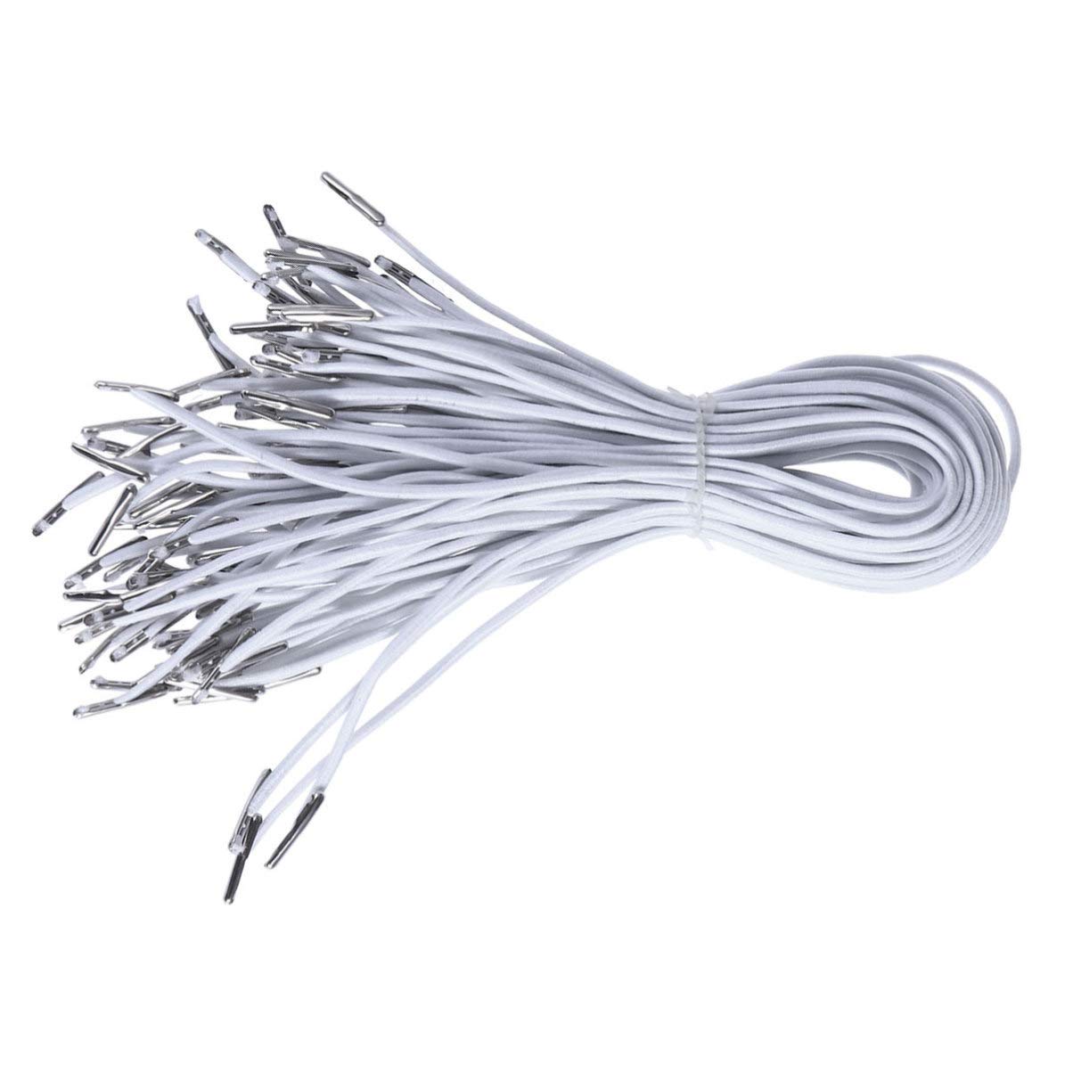 Sewroro 50pcs Elastic Barbed Cord Loop Stretch Round Strings with Dual Metal Barbs Barbed Fasteners for Mask Making Binding (White)