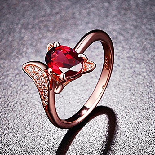 FimKaul Pomegranate Ruby Fox Rings, Fashion Rose Gold Animal Modeling Charm Ring for Lady