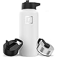 IRON °FLASK Camping & Hiking Hydration Flask with 3 Lids - Stainless Steel, Double Walled & Vacuum Insulated Water Bottle - Leak Proof & BPA Free (Winter White, Straw - 32 oz)