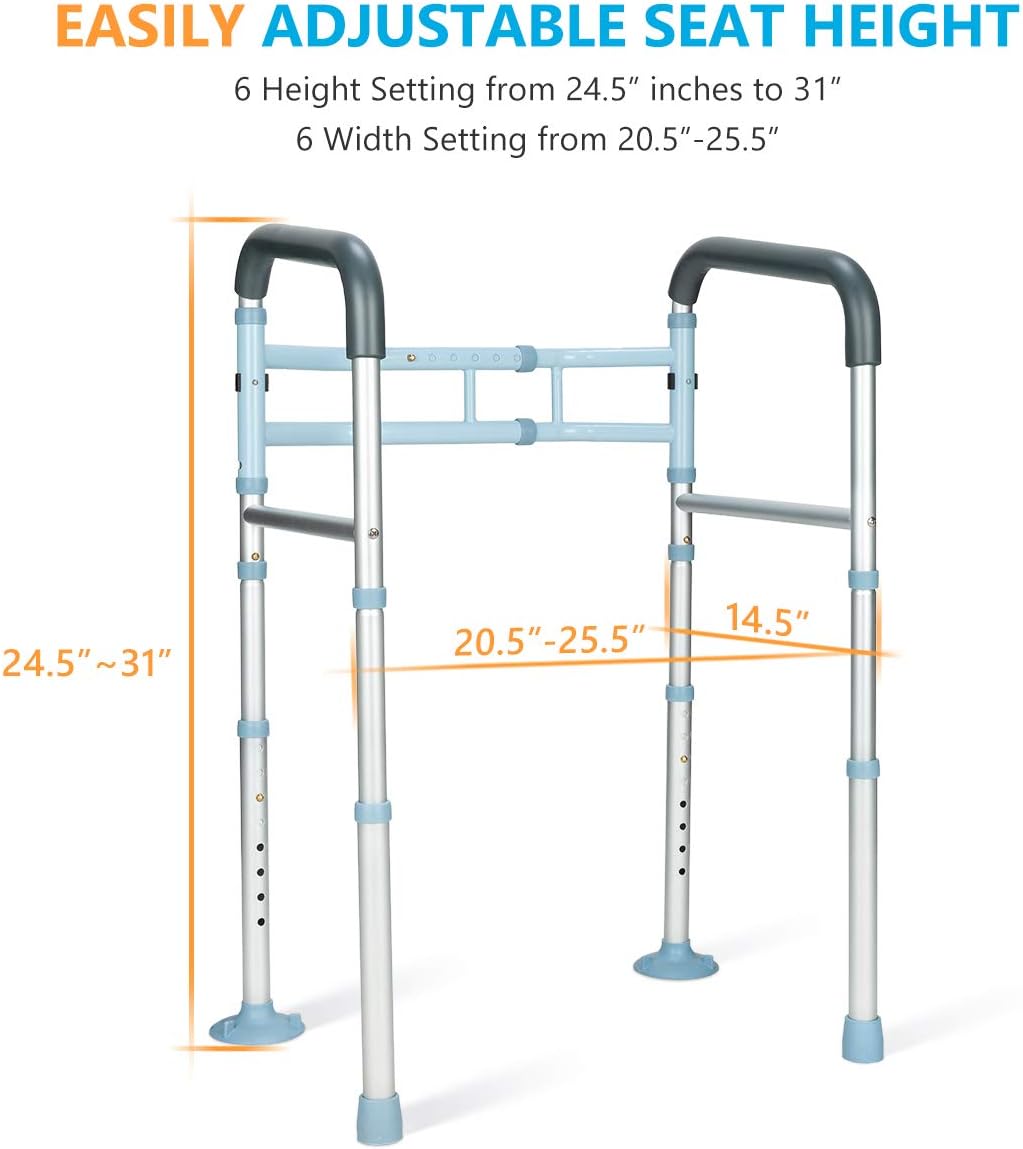 OasisSpace Stand Alone Toilet Safety Rail - Heavy Duty Medical Toilet Safety Frame for Elderly, Handicap and Disabled - Adjustable Bathroom Toilet Handrails, Width Adjustable Design, Fit Any Toilet: Health & Personal Care