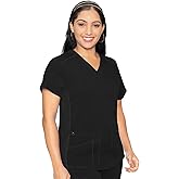 Med Couture V-Neck Scrub Top for Women with 4 Pockets, Rib-Knit Side Panel, and Shirttail Hem MC7459