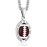 Christian Bible Verse Necklace for 𝐁𝐨𝐲𝐬, Stainless Steel Soccer Basketball Baseball Football Sports Ball Inspirational Scripture Pendant Necklace, Religious Gift for Athletes, Adjustable Chain
