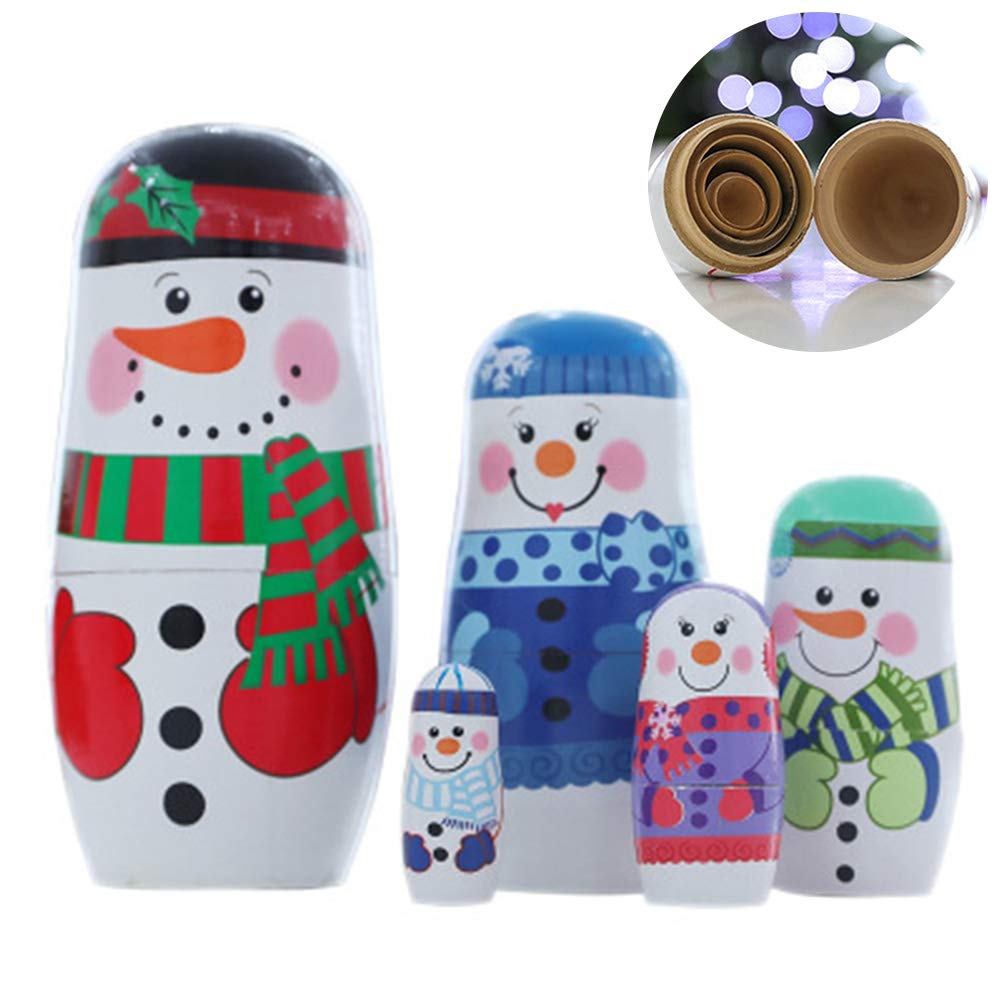 Wooden Russia Dolls 5 Layers Snowman Winter Decoration Children Toy Christmas Birthday Gift