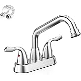 Phiestina Brushed Nickel Utility Sink/Laundry Faucet, 4 Inch Centerest 2 or 3 Hole Rotatable Swivel 360° Spout with Garden Hose Threaded End, with Water Supply Line, BF25-7-BN