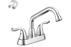 Phiestina Brushed Nickel Utility Sink/Laundry Faucet, 4 Inch Centerest 2 or 3 Hole Rotatable Swivel 360° Spout with Threaded 