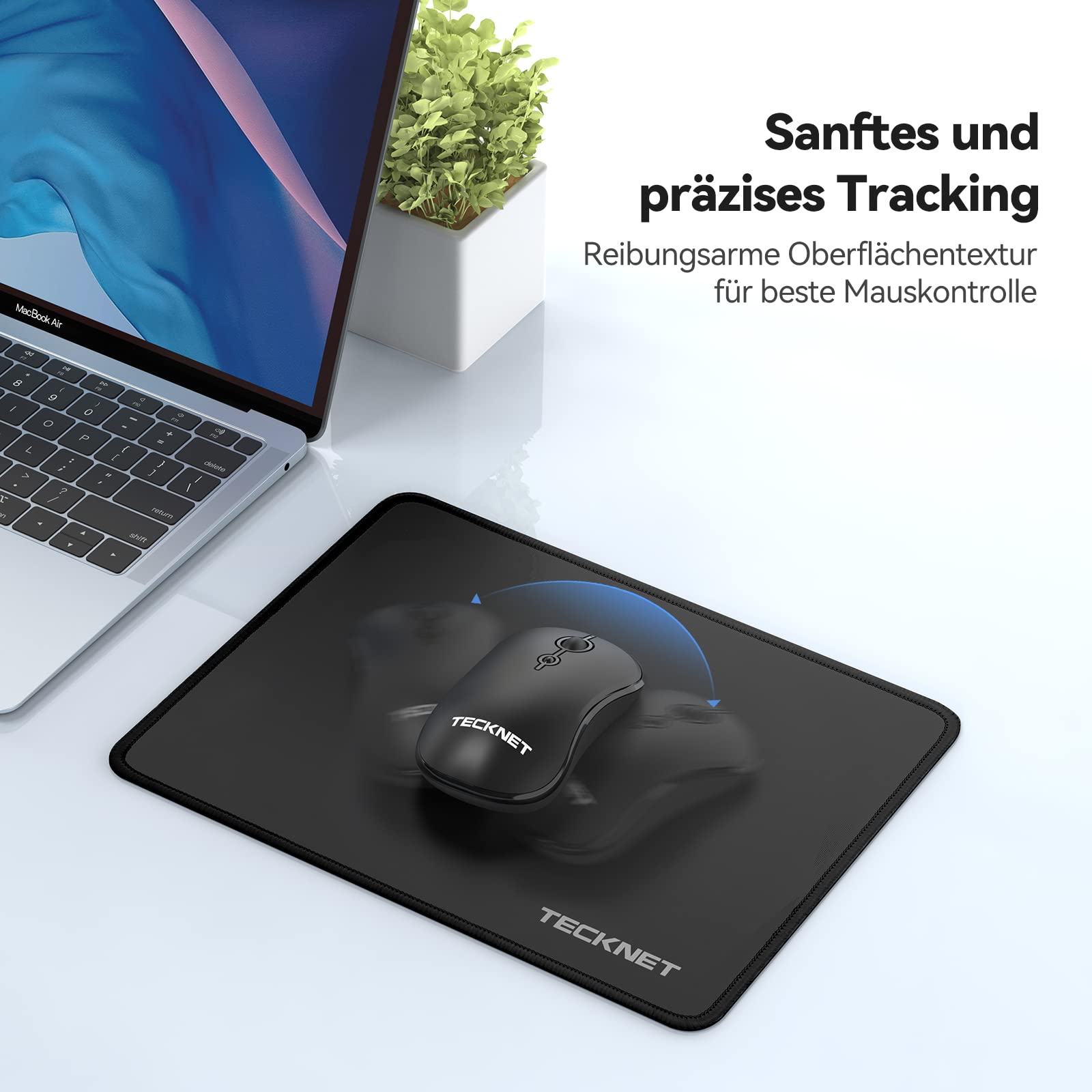 TECKNET Mauspad, 280 x 210 mm Gaming Mousepad mit Wasserdicht und Rutschfester Gummi für PC-Büro, Arbeit, Gaming, Studium, Laptop, Computer, Zuhause-Schwarz 5