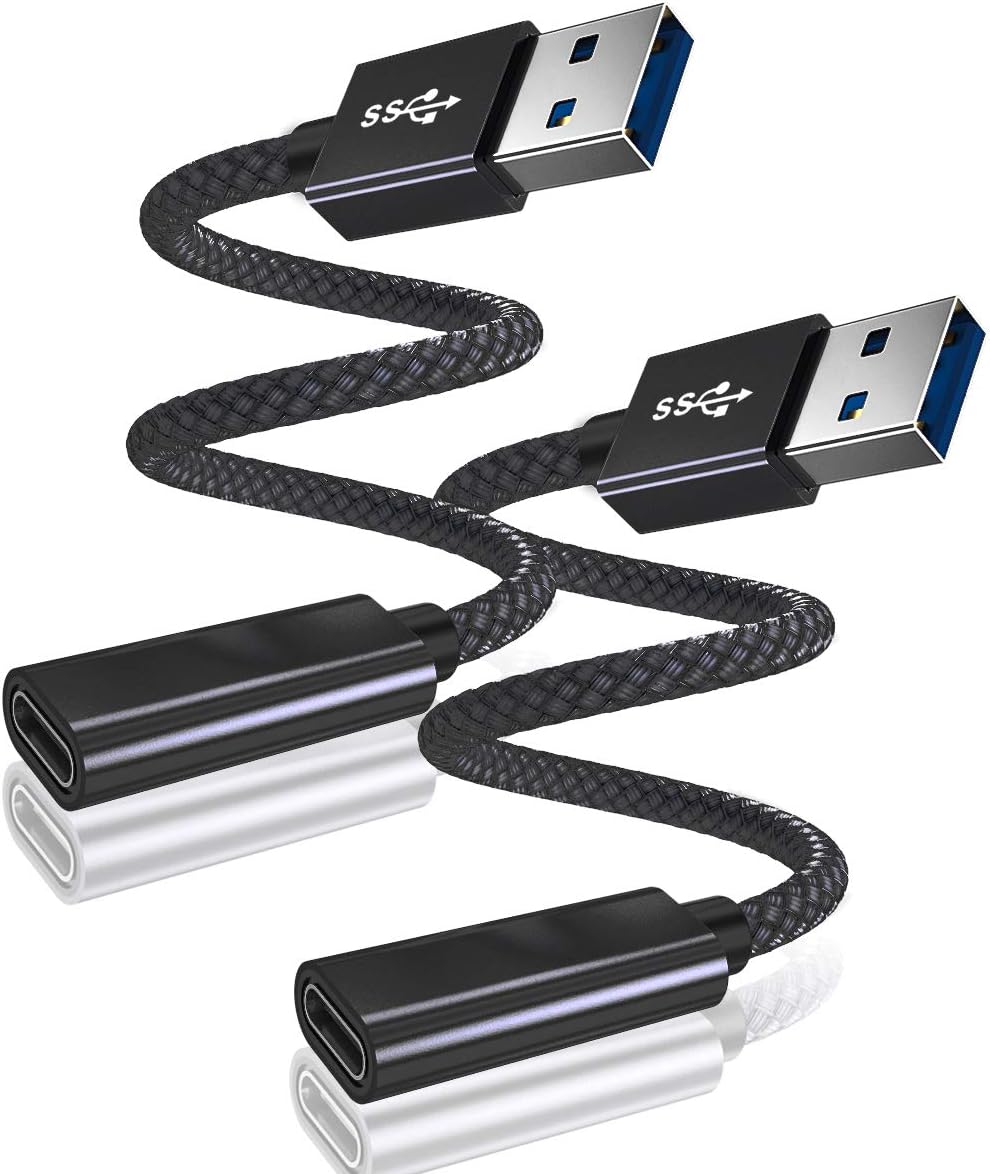 BASESAILOR USB 3.0 to USB C Adapter 0.2M/2Pack,USBC Female to A Male Cable,5Gbps 3.1 Type C Charger Connector for Apple iPhone 17 17e Air 16 15 Pro Max,iPad Mini,Samsung Galaxy S26 S25 S24 S23,Z Flip