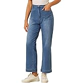 Allegra K Wide Leg Jeans for Women's High Waisted Stretchy Straight Leg Jeans Buttoned Loose Denim Pants