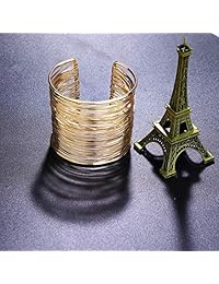 Besteel - Juego de 2 brazaletes para mujer y niña, de alambre ancho, ajustables, color dorado y plateado
