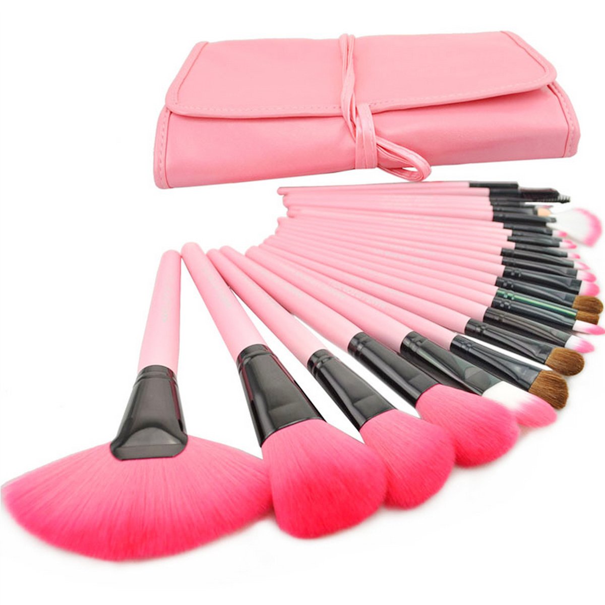 LA HAUTE 32 Pcs Professional Makeup Brushes Set Cosmetic Brush Kit with Synthetic Leather Pouch Color Pink