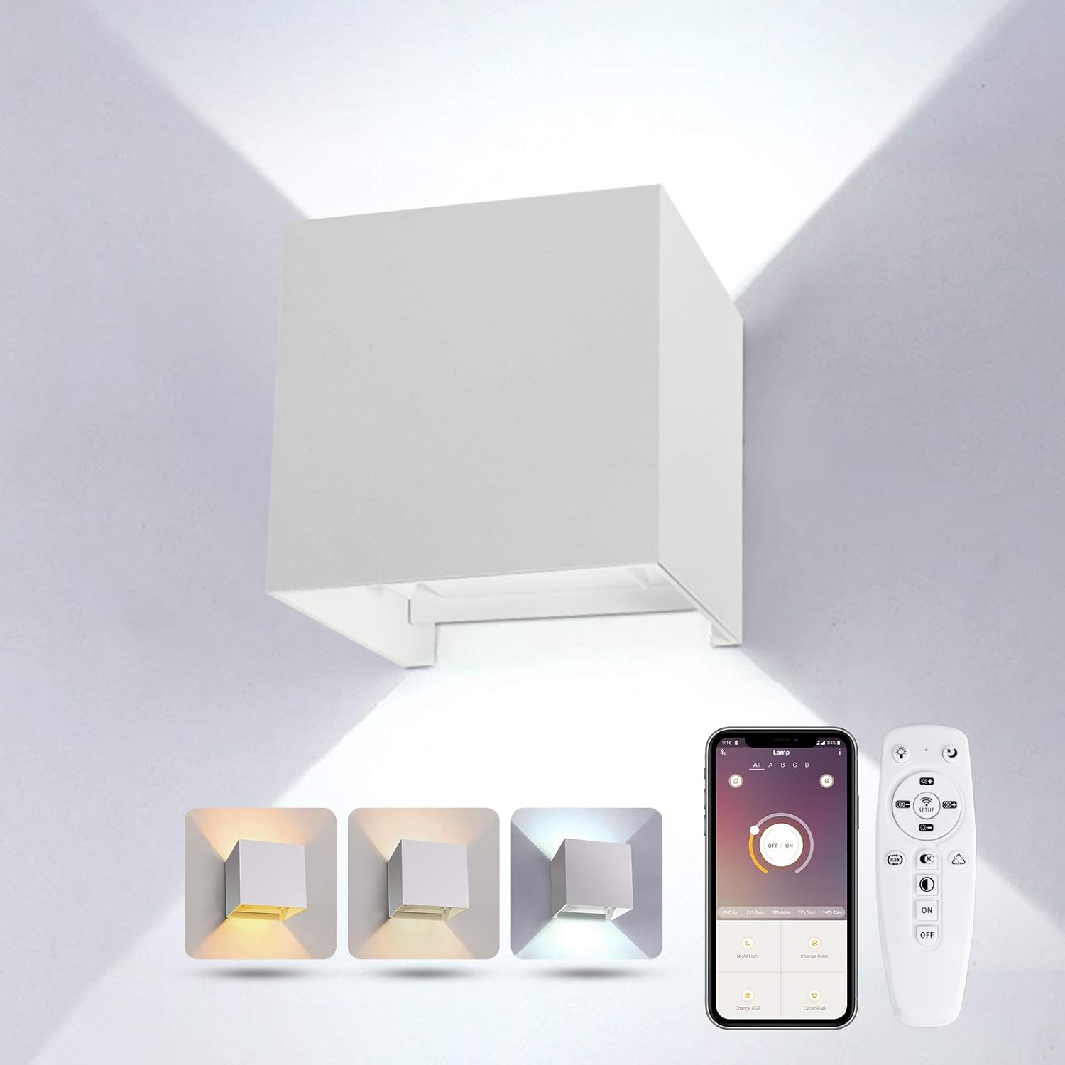 Lámpara De Pared LED Recargable 360° - Con Mando, Luz RGB, 3 Modos De Color Y Temporizador, Ideal Para Lectura
