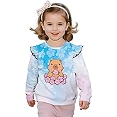 Frymappies Girls Crewneck Ruffle Sleeve Fall Sweatshirts 1-8 Years, Kids Soft Comfy Cute Graphic Round Neck Tops