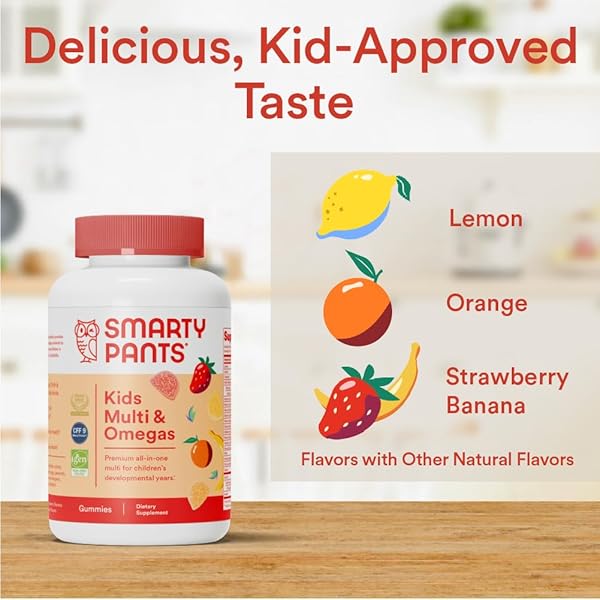 SMARTYPANTS KIDS MULTIVITAMIN GUMMIES: OMEGA 3 FISH OIL (EPA/DHA), VITAMIN D3, C, VITAMIN B12, B6, A, K & ZINC FOR IMMUNE SUPPORT, BIOTIN, GLUTEN FREE, THREE FRUIT FLAVORS, 120 COUNT (30 DAY SUPPLY)
