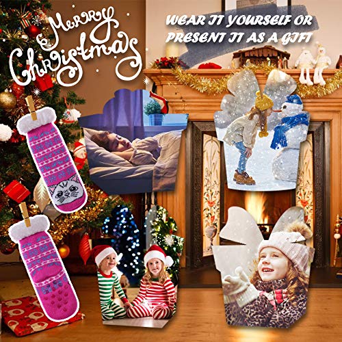 LANLEO Boys Girls Cute Animal Slipper Socks Fuzzy Soft Warm Thick Fleece Lined Winter Socks Kids Toddlers Christmas Stockings Cat,5-8 Year Old