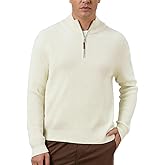 VPG Mens Quarter Zip Sweater, Regular Fit Lightweight Mock Neck Knit Striped Texture Polo Long Sleeve 1/4 Zip Pullover