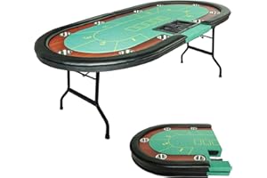 Vilobos Premium 84" Poker Table Foldable with Chips Tray, 10 Player Oval Folding Portable Texas Holdem Table with Cushioned Rail & Stainless Steel Cup Holders, Green Felt Surface