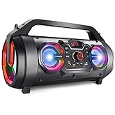 Portable Bluetooth Speaker with Subwoofer, Wireless Speakers with Booming Bass, FM Radio, RGB Lights, EQ, Stereo Sound, 10H Playtime, 30W Loud Speaker for Home, Outdoor, Party, Travel, Camping, Gifts