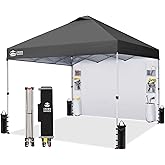 CROWN SHADES Canopy Tent 10x10 Pop Up Canopy Outdoor Shade with Pockets Sidewall, Easy Up Sun Shelter with One Person Set Up Center Lock, Portable Instant Camping Beach Canopies Tents, Grid Grey