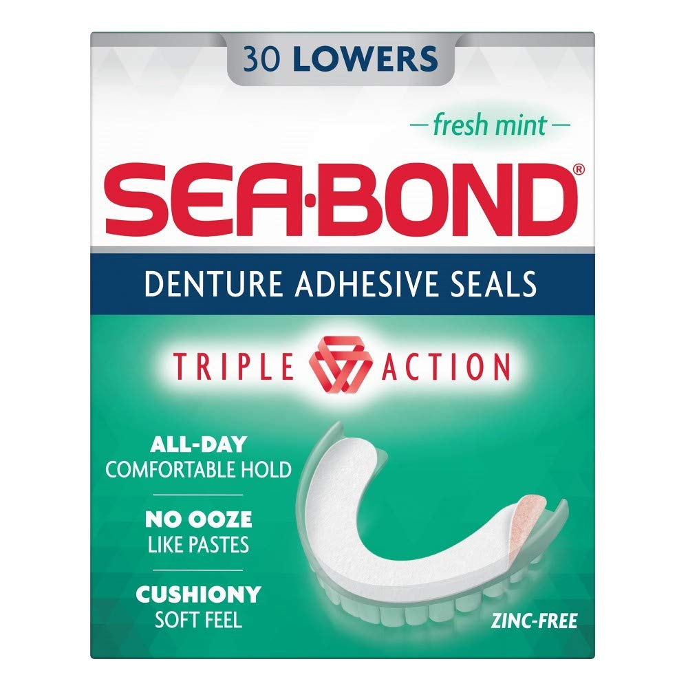 SEA-BOND Denture Adhesive Wafers Lowers Fresh Mint 30 Each (Pack of 3)
