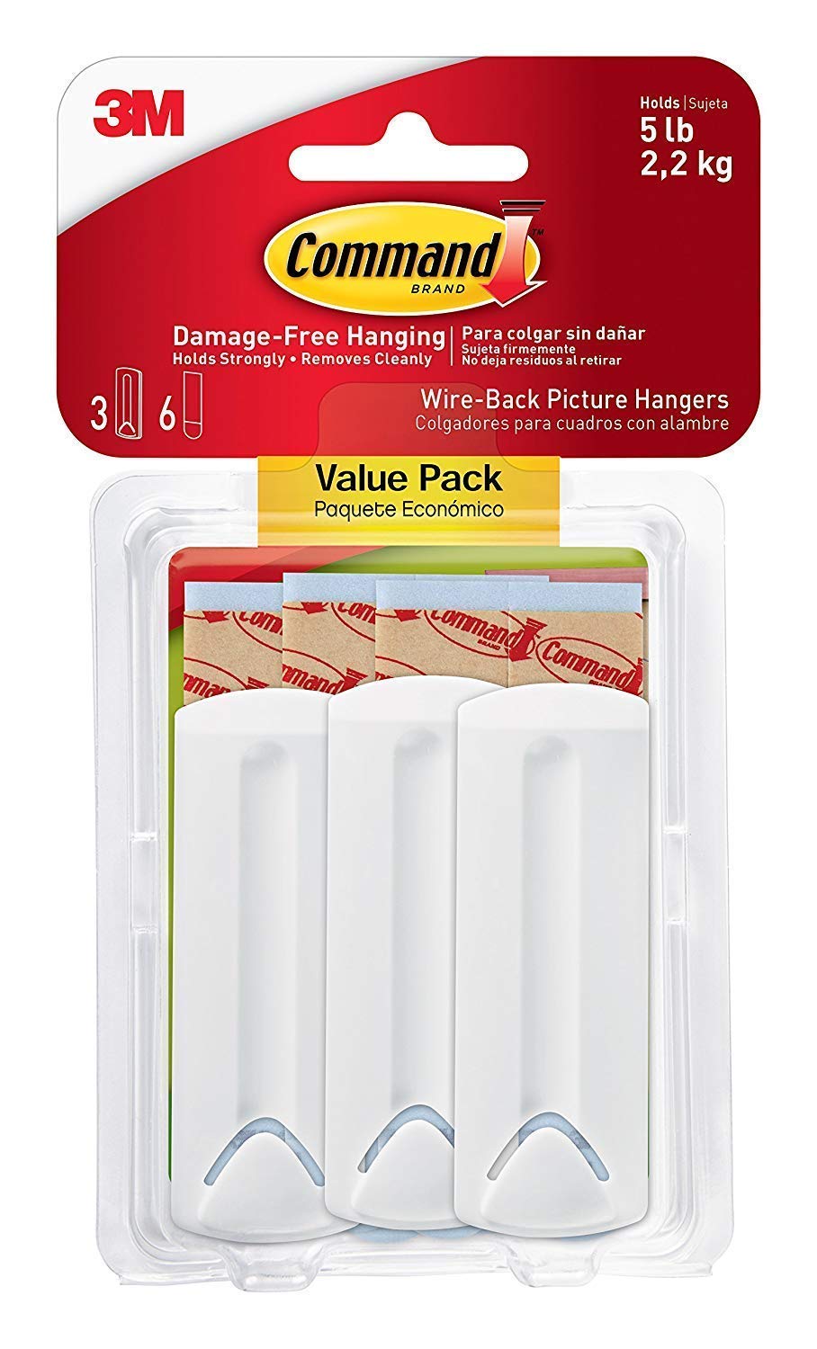 Command Wire Back Picture Hanger Value Pack, White, 6-Hangers