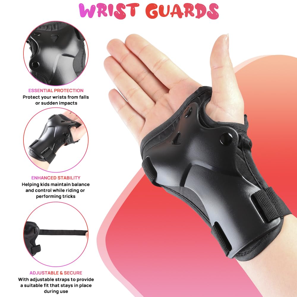 JBM Kids and Youth Knee Pads Elbow Pads Wrist Guards Child Protective Gear Set for Roller Skating, Skateboarding, BMX Biking, Cycling, Inline Skating, Scooter Riding Sports