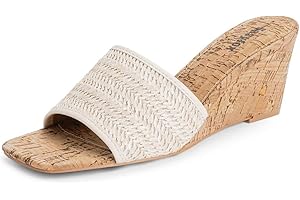 Easyfox Wedge Sandals for Women Open Toe Wedge Heels Womens High Heel Sandal Square Toe Heeled Wedge Sandals Wood Grain Slip on Wedge Mules