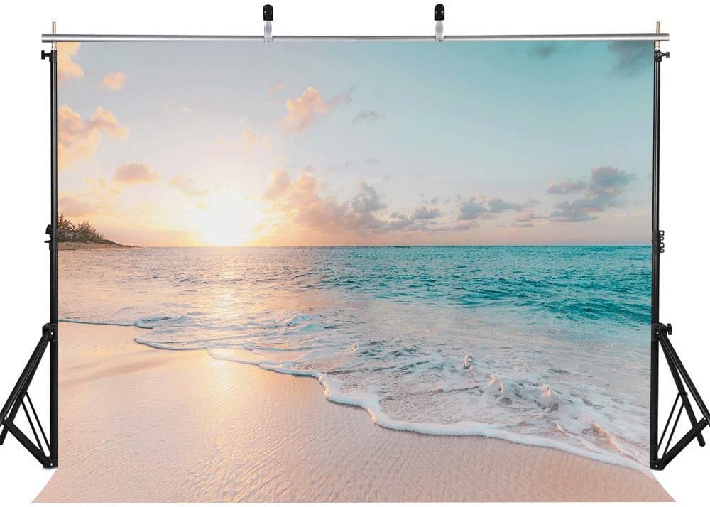 FLASIY Sunset Sea Ripple Photography Backdrops 7x5ft Beach White Clouds Background for Wedding Party Photographer Photo Studio Video Props AYY023