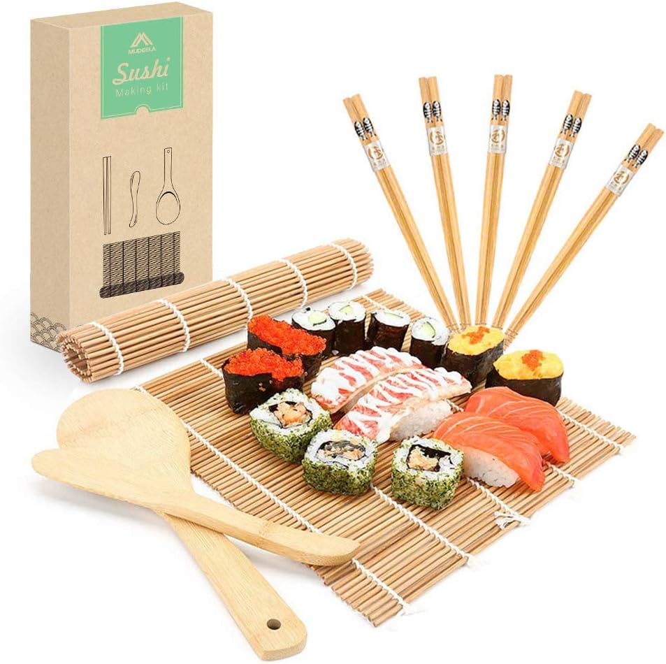 MUDEELA Bamboo Sushi Rolling Mat Kit, 9 Pcs Beginner Sushi Set