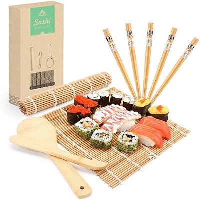 MUDEELA Bamboo Sushi Rolling Mat Kit, 9 Pcs Beginner Sushi Set