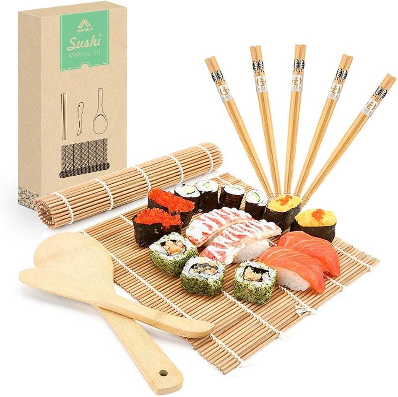 MUDEELA Bamboo Sushi Rolling Mat Kit, 9 Pcs Beginner Sushi Set