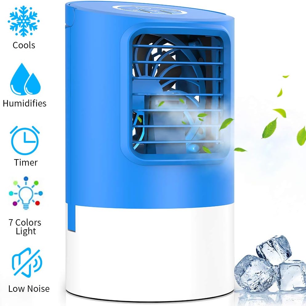 BIMONK Portable Air Conditioner Fan, Mini Desktop Evaporative Air Cooler, Supper Quiet Small Personal Misting Fan with Fast Cooling Down, Humidifier Misting Fan for Room, Office, Kitchen