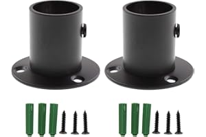 Shower Curtain Rod Holder,ULIFESTAR Closet Rod Brackets Heavy Duty Stainless Steel Pipe Pole Flange Socket Wardrobe Bracket End Supports,Easy Installation Quick Removal Black (Diameter 32mm/1.26‘’)