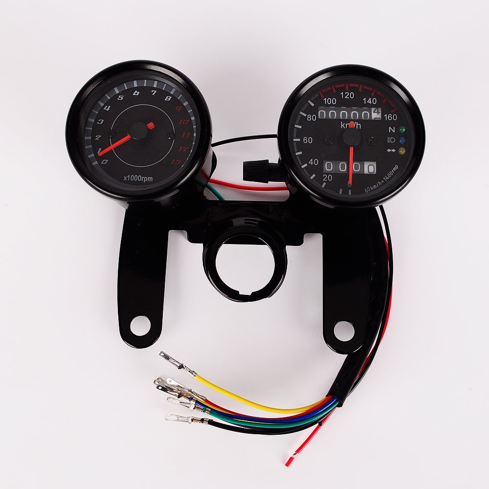 IZTOSS Motorcycle black Odometer Speedometer and Tachometer with Bracket  for Yamaha SR XV RX Cafe Racer Suzuki Honda Kawasaki, Tachometers - Amazon  Canada