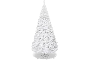Goplus 7ft White Christmas Tree, Unlit Artificial Christmas Pine Tree with 950 PVC Branch Tips, Foldable Metal Stand, Indoor Xmas Full Tree for Office Home Store Party Holiday Decor