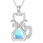 OUTANG Moonstone Cat Necklace for Women 925 Sterling Silver Cat Pendant Necklaces Moonstone Jewelry Gifts for Daughter
