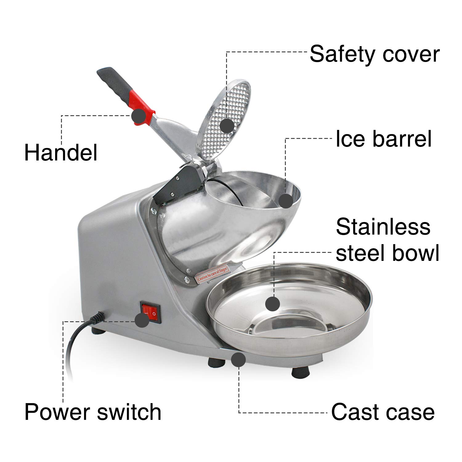 ZENY Ice Shaver Machine Electric Snow Cone Maker Stainless Steel Shaved
