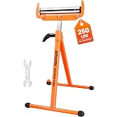 EZUVITA Folding Roller Stand, 250 LBS Load Capacity | 28"-43.5" Adjustable Height, Chrome Rollers, Fold-Flat Edge Guides, Table Saw Support, Woodworking Material Support