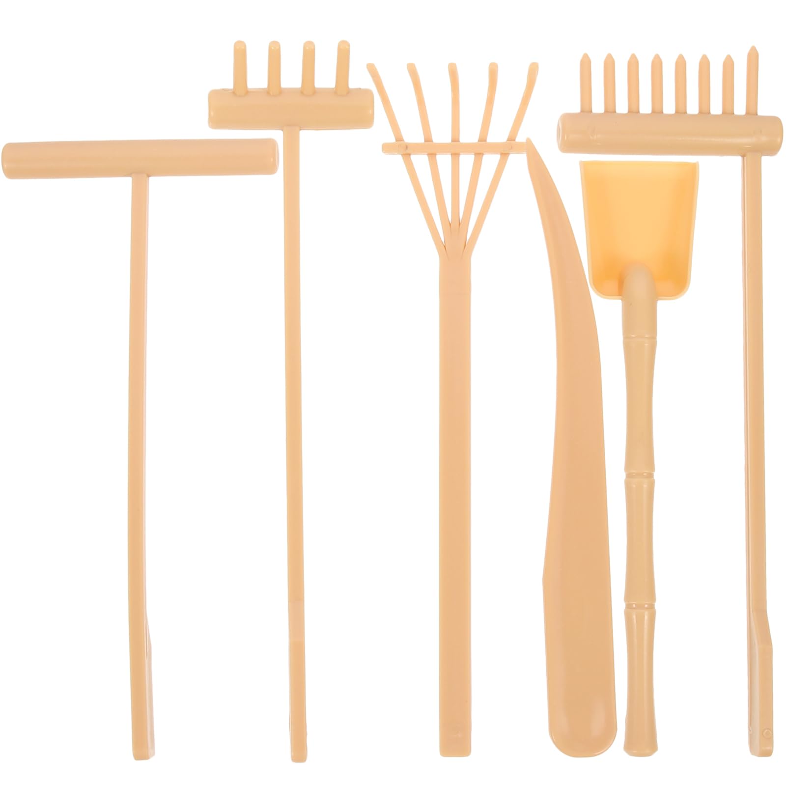 jojofuny Mini Zen Garden Tools Set: Khaki Plastic Sand Tray Rakes DIY Rock Zen Garden Rake Kit for Home Office Tabletop Decoration, Feng Shui Decor