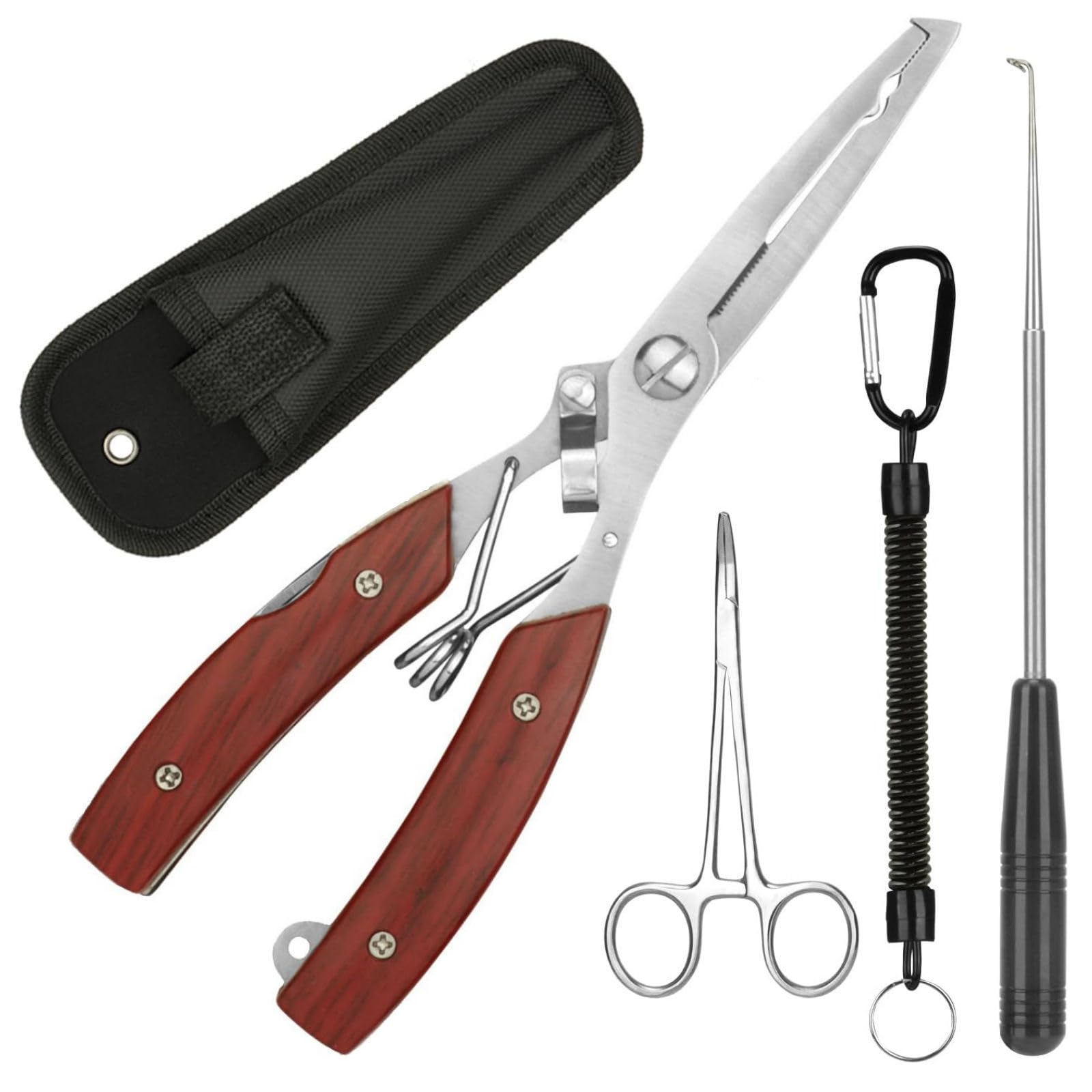 Annyswit 3 Pcs Portable Fishing Pliers Snips Set with Lanyard & Curved Fishing Forceps & Disgorger & Sheath Sea Fishing Multi Tool Pliers Hook Remover Line Cutter for Removing Hooks & Split Rings