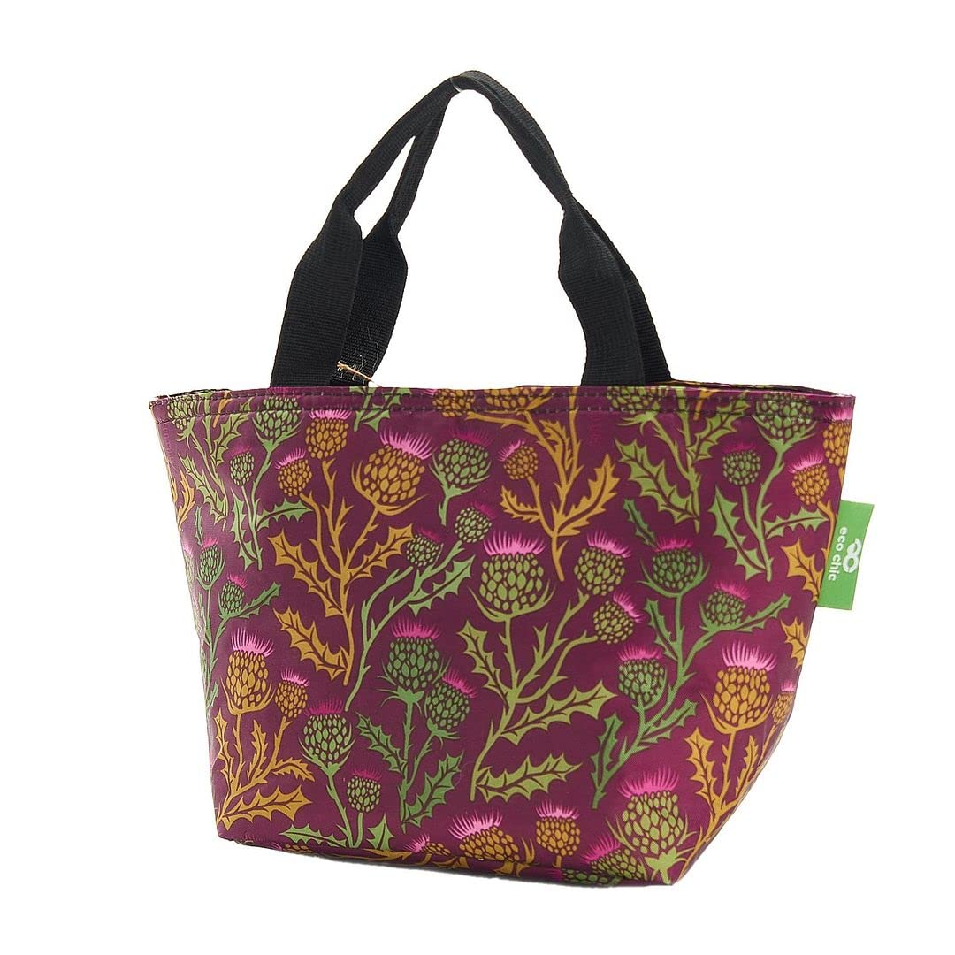 ECO CHIC Lightweight Foldable Insulated Lunch Bag Water Resistant Cooler Bag (Thistle Purple)