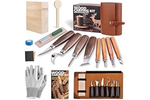 EasyTime Wood Carving Tools Kit: Deluxe Wood Whittling Set with Leather Case - Woodworking Knives with Basswood Blocks & Inst