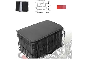 Foldable Rear Bike Basket with Tail Light, Cargo Net & Waterproof Cover - 50lbs Capacity, Reflective Stickers, Removable Line