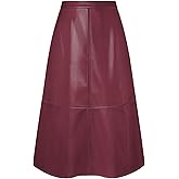 Kate Kasin 2025 Women's Faux Leather Skirts, High Waist A Line Skirt, Fall Winter Midi Skirt