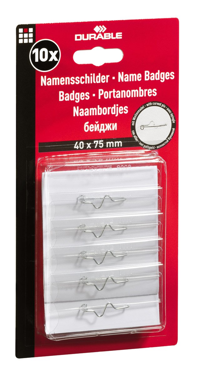 Durable Name Badges with Pin 40 x 75 mm Ref 8608 [Pack of 10]