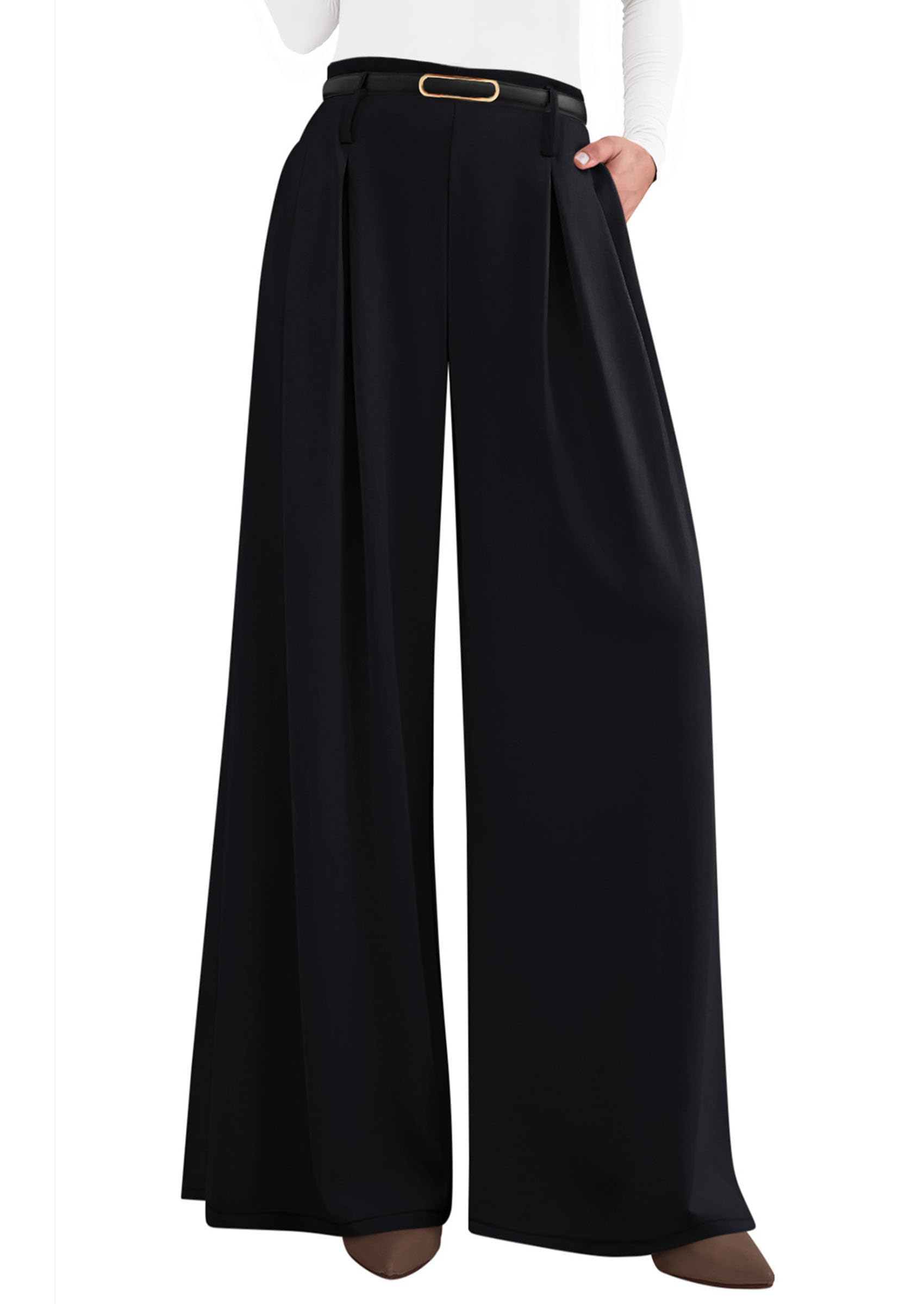 Photo 1 of PRETTYGARDEN Womens Spring Trendy Wide Leg Trousers 2026 High Elastic Waisted Extra Long Flowy Loose Pleated Palazzo Work Pants (Black,Large-Long)